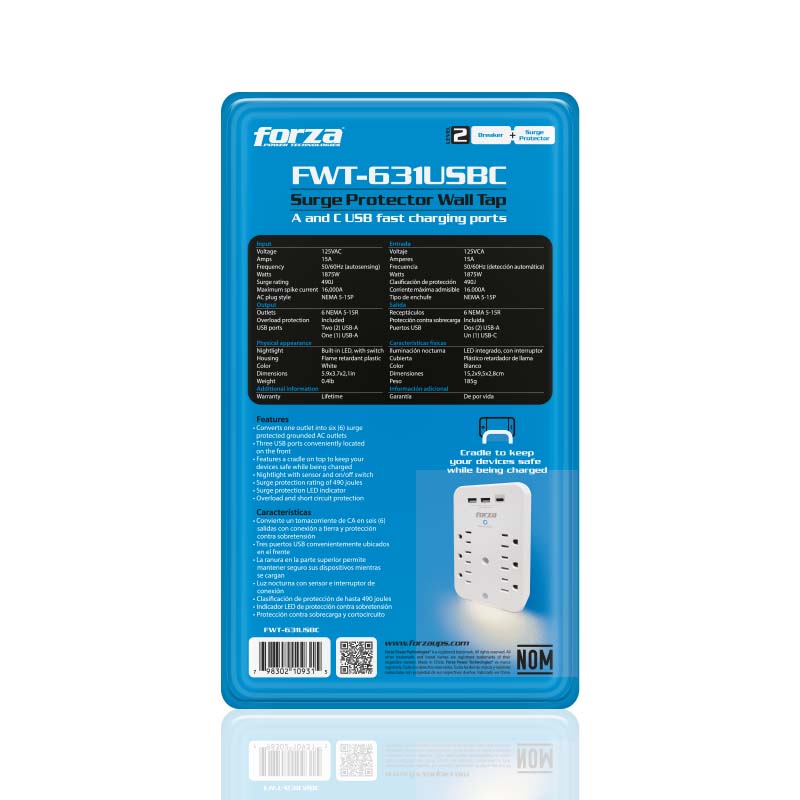 Protección de energía de pared FWT-631USBC